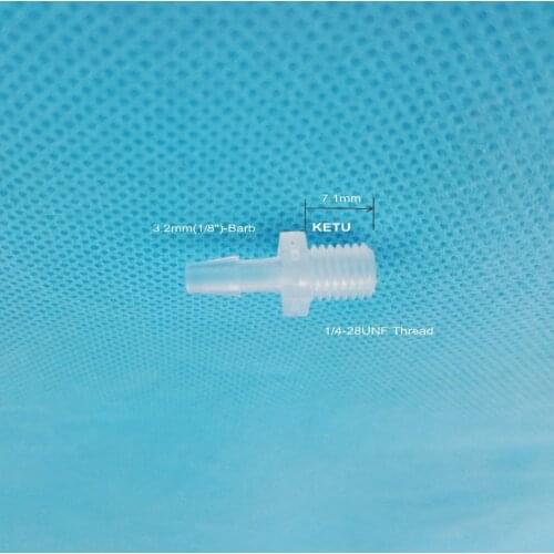 10pk 3.2mm-Barb Mini Screw-in Connector with male thread UNF 1/4"-28