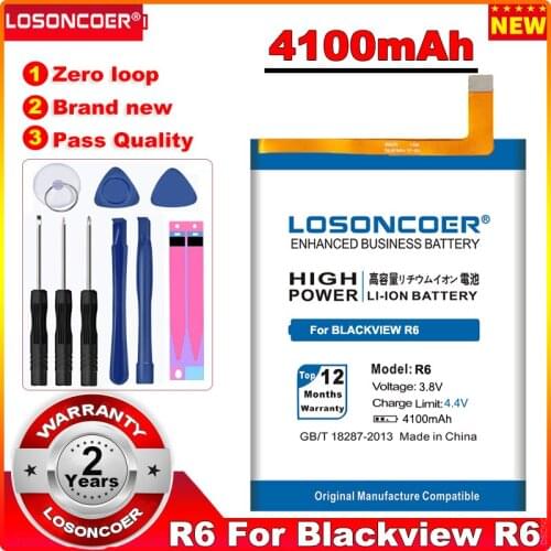 LOSONCOER 4100mAh R6 Battery For Blackview R6 Smart Phone Batteries+Quick Arrive