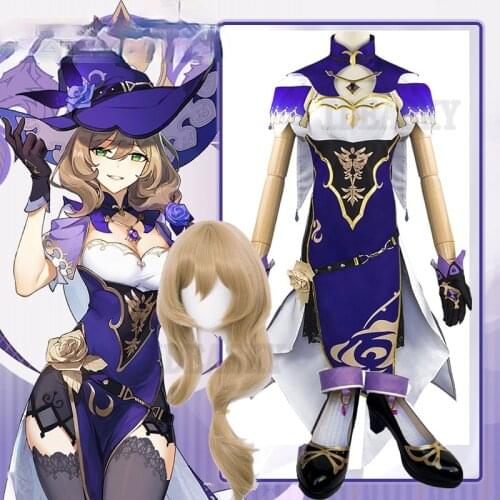 Anime Game Genshin Impact Lisa Witch of Purple Rose Cosplay Costume The Librarian Sexy Halloween Party Dress kids children girls
