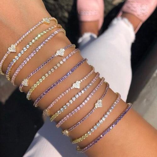 Pastel color cz Heart charm Tennis chain bracelet fashion women valentines gift jewelry