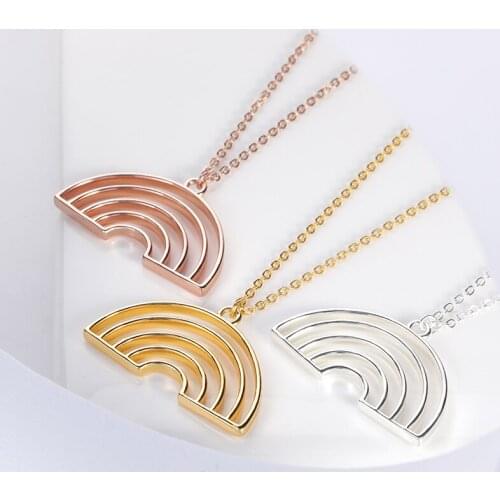 Minimalism Classic Openwork Rainbow Pendant Necklaces For Women Rose Gold Stainless Steel Fashion Chain Jewelry Party Gifts