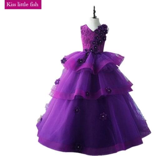 020 Free shipping Real photo Purle Kids evening gowns dresses for girls 10 12 Prom dress children