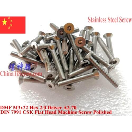 DIN 7991 Stainless Steel screws M3x22 Flat Head Hex Driver A2-70 Polished ROHS 100 pcs