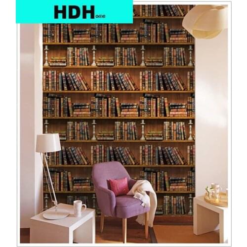 HDHome Bookshelf Peel and Stick Wallpaper Wood Grain Prepasted Vintage Self Adhesive Waterproof Wallpaper Roll for Home Decor
