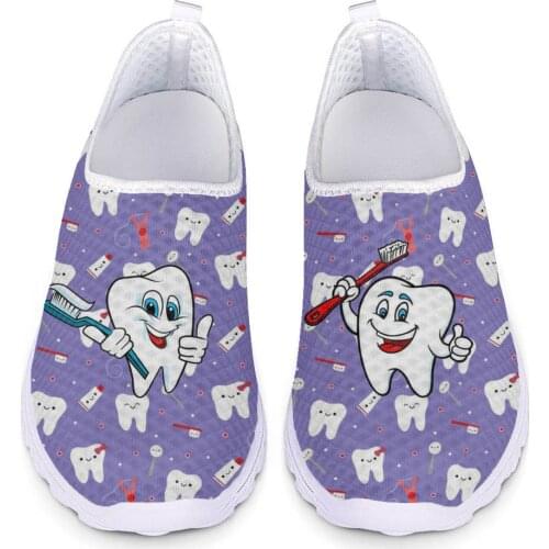 INSTANTARTS Funny Cartoon Teeth Dentist Print Lightweight Flats Sneaker Purple Dental Fairy Designer Walking Shoe Mesh Loafer