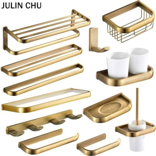 Bronze Bathroom Accessories Set Antique Double Towel Shelf Rail Toilet Brush Holder WC Paper Holders Robe Hook Ceramic Cup Rack
