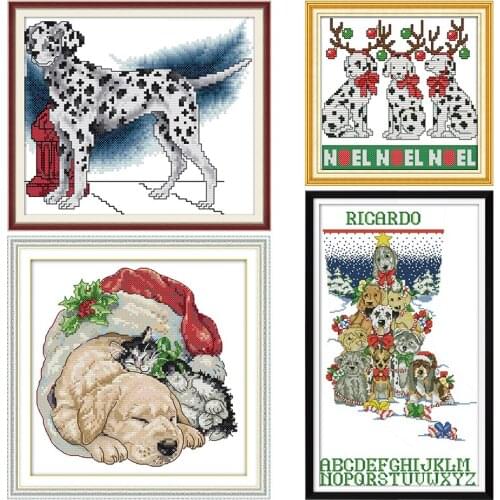 Dog for Christmas Series Printed Pattern Cross Stitch Kit 11CT 14CT Counted Crafts DIY Handmade Sewing Needlework Embroidery Set