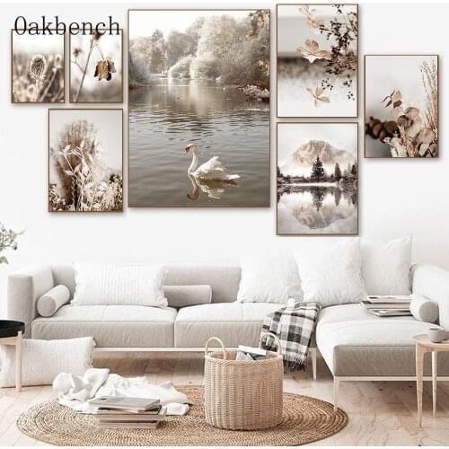 Natural Landscape Poster Mountain Lake Posters And Prints Plant Tree Canvas Painting Nordic Wall Pictures For Living Room Decor