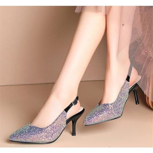 2020 new women pumps spring summer sequins elegant wedding shoes shallow size 32-43 comfortable sexy high heels shoes