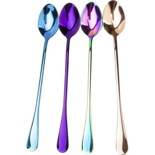 2020 New Vacuum Plating Stainless Steel Coffee Spoon Long Handle Tea Spoons Kitchen Hot Drinking Flatware Cute Korean Spoon