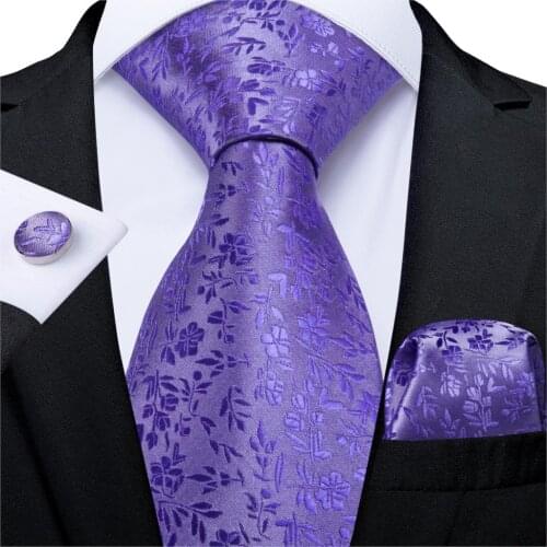 New Designer Gift Men Tie Purple Solid Floral Silk Wedding Tie For Men Hanky Cufflink Business Men Tie Set DiBanGu Party MJ-7266