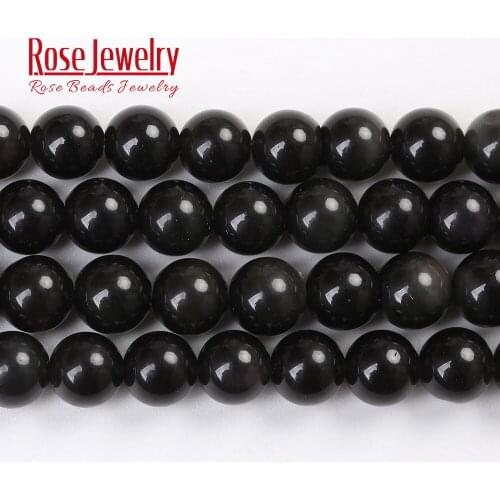 Wholesale Natural Stone Black Obsidian Round Loose A+ Beads 15" Strand 4 6 8 10 12 14 16 18 20mm Pick Size For Jewelry Making