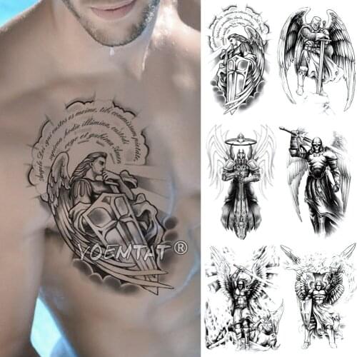 Knights Samurai Warrior Temporary Tattoo Sticker Ares Mars Waterproof Tatto Hero Halo Wings Body Art Arm Fake Tatoo Men Women