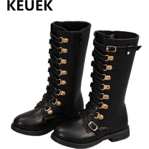 New Autumn/Winter Black High Boots Girls Shoes Performance Fashion Short Plush Warm Snow Boots Children Kids Leather Boots 019
