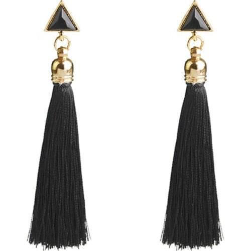 Bohemian Crystal Long Tassel Earrings Black Blue Red Pink Silk Fabric Drop Dangle Earrings Women Jewelry For Party Beach