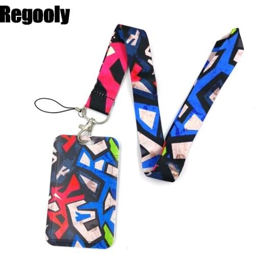 Geometric pattern Lanyard Credit Card ID Holder Bag Student Women Travel Card Cover Badge Car Keychain Gifts Accessories
