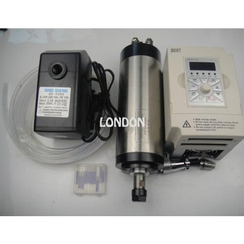 ER16 diameter 80mm 220V water cooling 1.5KW spindle with 4 pieces bearing for cncmachine+1.5KW VFD +water pump+water pipe + bits