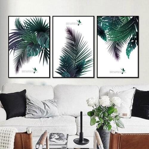 Modern Art Tropical Green Leaves Monstera Prints Art Posters Wall Art Canvas Paintings Wall Pictures for Living Room Home Decor