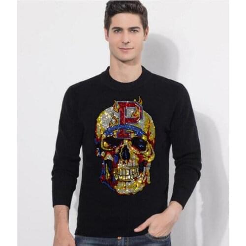 Rhinestones Skulls sweaters Mens Hip Hop Fashion Diamond stone sweaters Streetwear High quality
