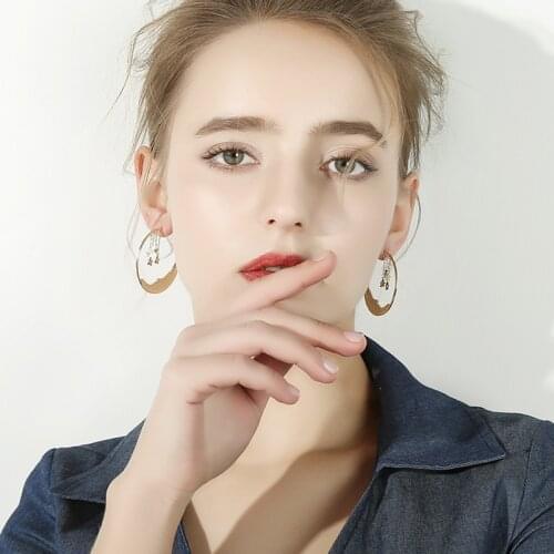 Rongho Vintage Crystal Star Tassel Earrings for Women Gothic Jewelry Crystal Moon Earring Hiphop Femme Brincos Gold Hoop Earring