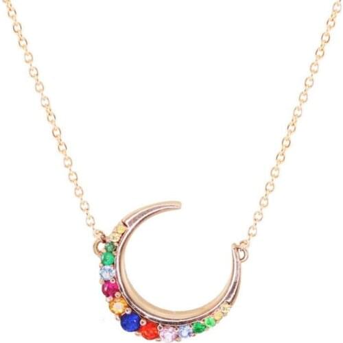 2018 trendy jewelry for women gold color fashion moon design with multi colorful cz zirconia gorgeous necklace