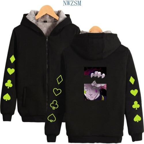 Winter Mens Jackets and Coats Anime Hunter X Hunter Hisoka Oversized Hoodies Warm Thick Zipper Hooded Sweatshirt Cosplay Costume