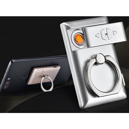 1PC Mobile Phone Bracket Ring Lighter Windproof USB Charging Lighter Portable
