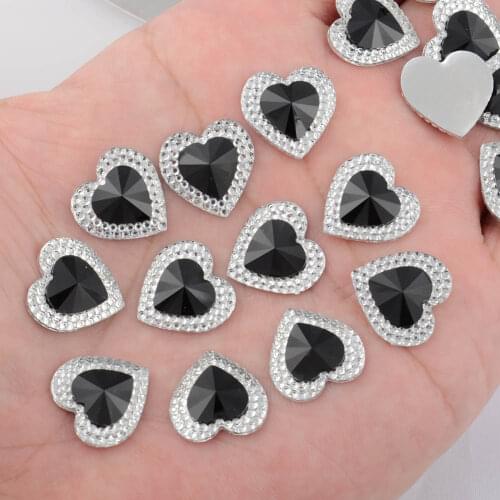 BOLIAO DIY 10Pcs 16*16 mm ( 0.63*0.63 in ) Heart Shape Resin Black Rhinestone Flat Back Scrapbooking Clothes/Headwear No Hole