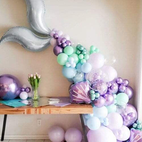 103pcs Mermaid Tail Balloon Arch Garland Kit Metal Macaron Purple Latex Balloon Wedding Decor Birthday Party Babyshower Supply