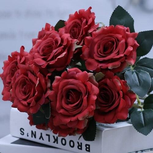 11 Heads Artificial Roses Flower Bouquet Home Garden Decoration flores artificiais DIY Flower Wall Road Lead Fake Silk Flowers