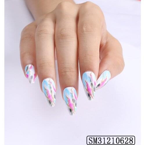 24pcs Color Blooming Nail Patch Glue Type Removable Long Paragraph Fashion Manicure Save Time False Nail Patch SAL99
