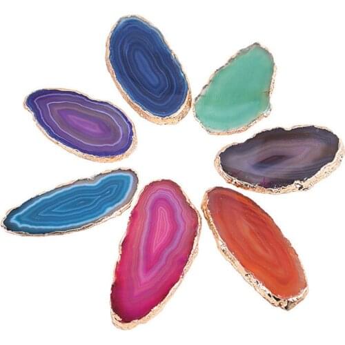 4pcs Natural Onyx Charms Pendants Hole Multi Colorful Slice Irregular gold rim Natural Agat Crystal Stone Quartz Wholesale