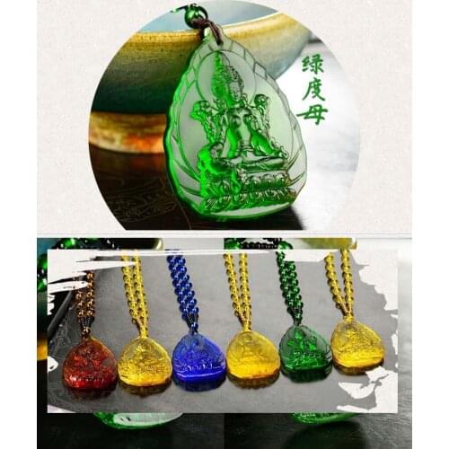 6PCS # Greco-Buddhist pocket travel efficacious Mascot# Tibet, Green Tara the Medicine Shakyamuni Buddha Crystal Pendant Amulets