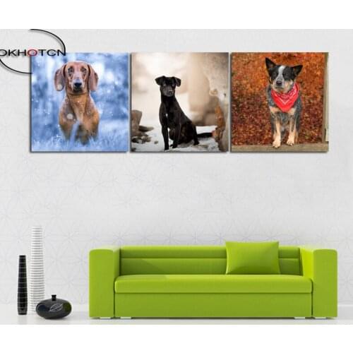 Unframed Wall Art Lovely Dog 3 Panels For Living Room Home Decor Painting On Canvas Drop Shipping Modular Pictures
