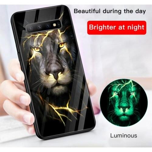 Lion Phoenix Wolf Tiger Luminous Glass Case For Samsung Galaxy S20 Ultra S10 e 5G S9 S8 Plus Note 20 10 9 8 Cover
