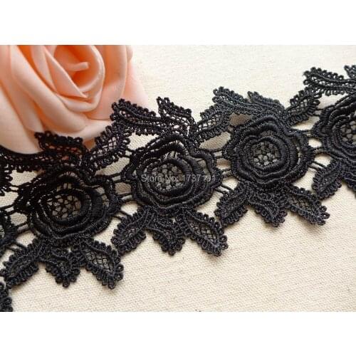 Black Venise Lace Trim, Embroidery Flower Lace, Wedding Dress Sashes Lace, One Yard
