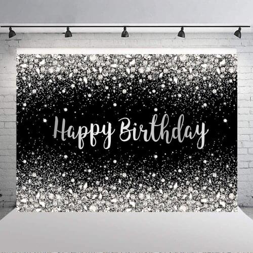 Black Silver Diamond Birthday Backdrop Women Men 30 40 50 60 Happy Birthday Background for Photography Black Glitter Diamonds