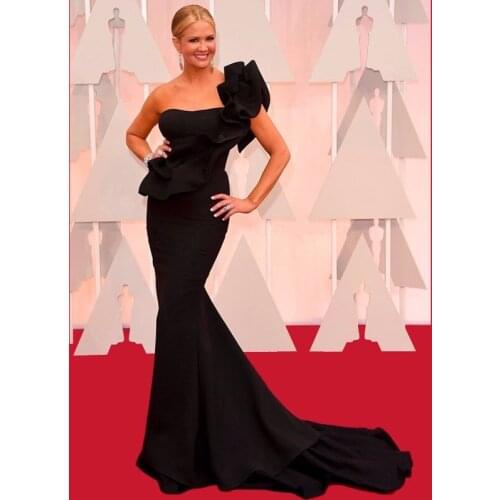 Elegant Black Long Evening Dress One Shoulder Mermaid Celebrity Dresses Oscar Red Carpet Dresses