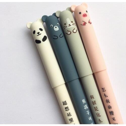 4 Pcs/set Kawaii Pig Bear Cat Mouse Erasable Gel Pen School Office Supplies Stationery Gift 0.35mm Blue Black Ink