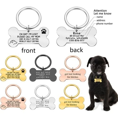 Anti-lost Personalized Pet ID Tag Engraved Pet ID Name Tel for Cat Puppy Dog Collar Tag Bone Pet Accessories Custom Dog Tag