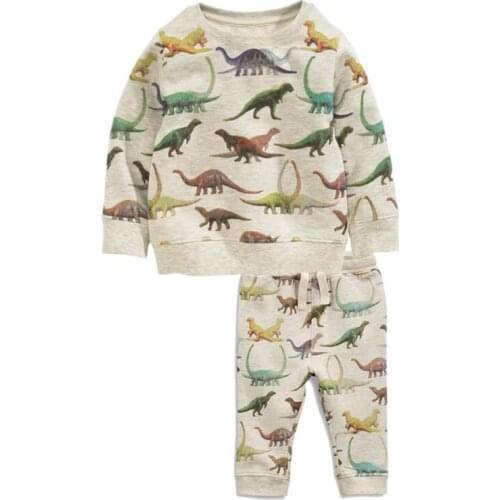 New Children Clothing Sets Cartoon Dinosaur Print Autumn Spring Outfits Boys Girls Tshirts + Bottoms Kids Suits Set