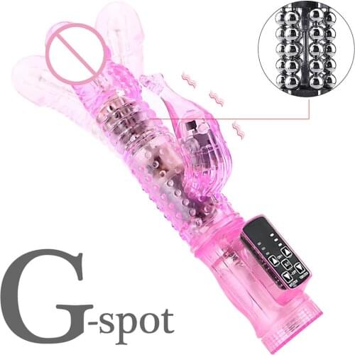 Masturbator Clitoris Stimulator Double Vibrator G Spot Dildo Rabbit Vibrator 360 Degree Rotation Beads Sex Toys For Women