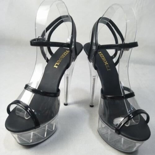 Fashion womens 15cm high heel sandals, 6in crystal clear wedding shoes, sexy stage sandals