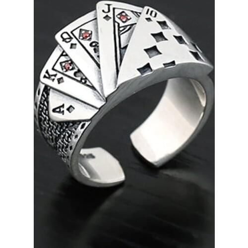 Vintage Royal Poker Flush Ring Men Women Hiphop Rock Open Ring God Of Gambling Men Rings Magician Ring Accessories Jewelry Gift