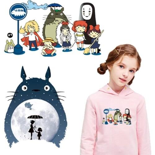 Totoro No face man Japanese Icons Iron on Heat Transfer Cartoon Anime Patches for Clothing Bert Ornaments Stripes Diy stickers