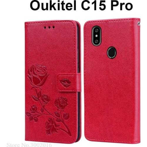 Oukitel C15 Pro Flip Case Silicone High Quality Rose PU Leather Phone Bag Cover Case For Fundas Oukitel C15 Pro with card slot