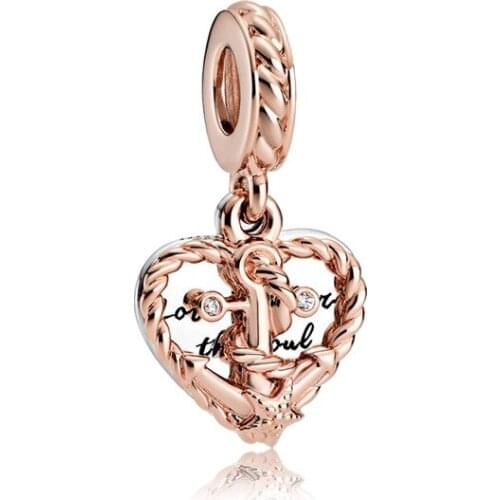 Anchor of True Love Pendant Fit Original Pan Charms Bracelet Rose Knot Star Heart Beads for Women Jewelry Making DIY Bangle Gift