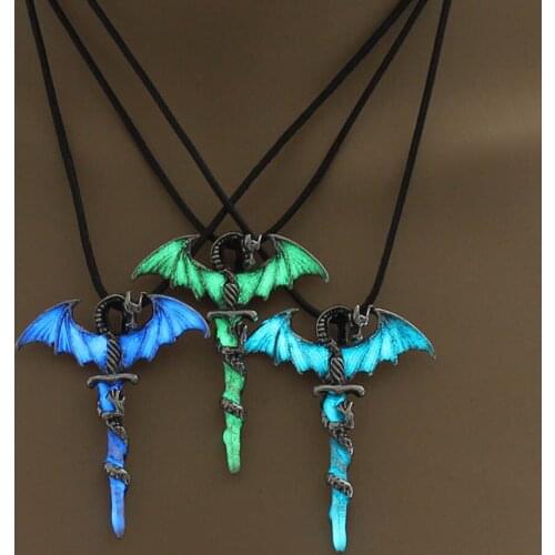 Dragon Cross Punk Luminous Dragon Pendants & Necklaces Glow in the Dark Chain Gift jewelry