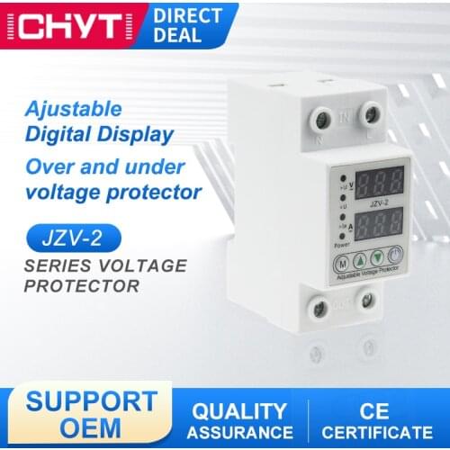 JZV-2 Over Under Voltage Relay 40A 63A 230V Din Rail Adjustable Automatic Digital Dual Display Limit Over Current Protection