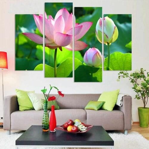 Pink lotus flowers 4 Pieces Diy Diamond Painting Full Square Round Drill Diamond Embroidery sale Needlework Home DecorZP-2348